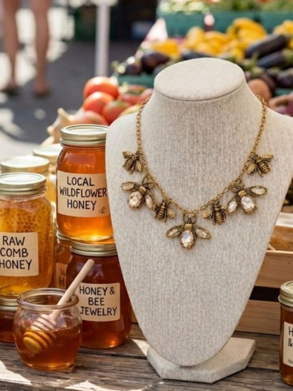 New Antique Gold Plated Gemstone Bee Necklace With Magnetic Clasp and Adjustable